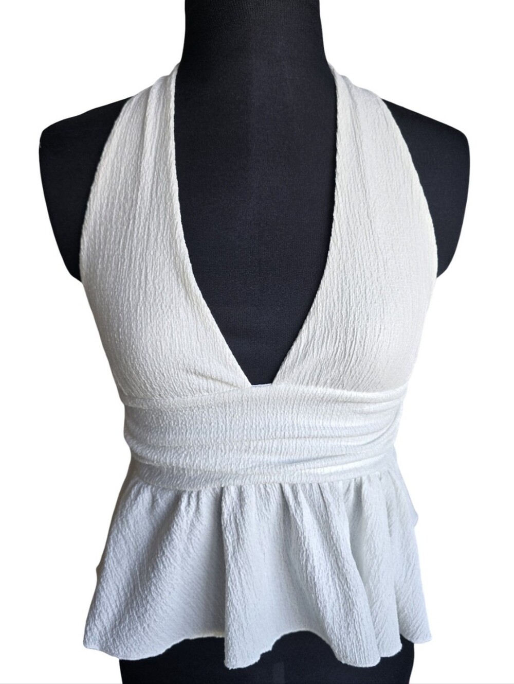 NWT Zara White Halter Peplum Top Size S Boho Casual Going Out Sexy